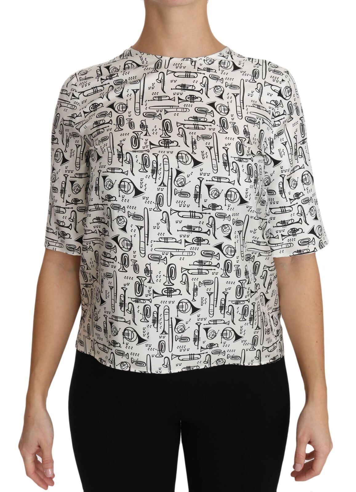 White Musical Instruments Print Blouse Dolce & Gabbana