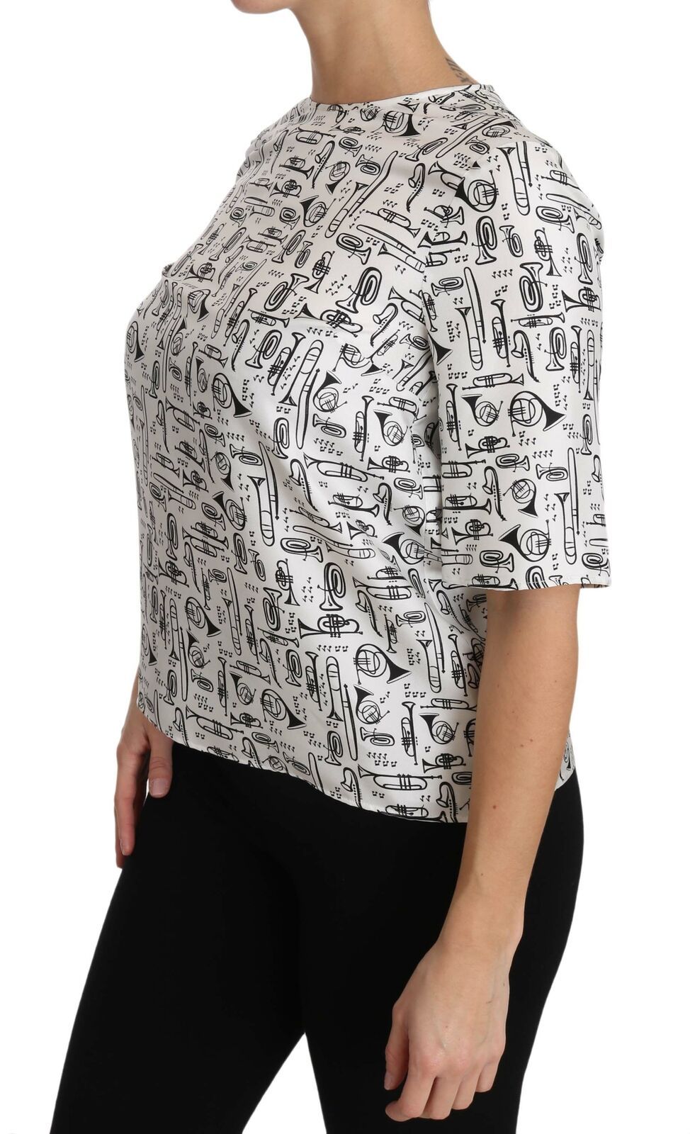 White Musical Instruments Print Blouse Dolce & Gabbana