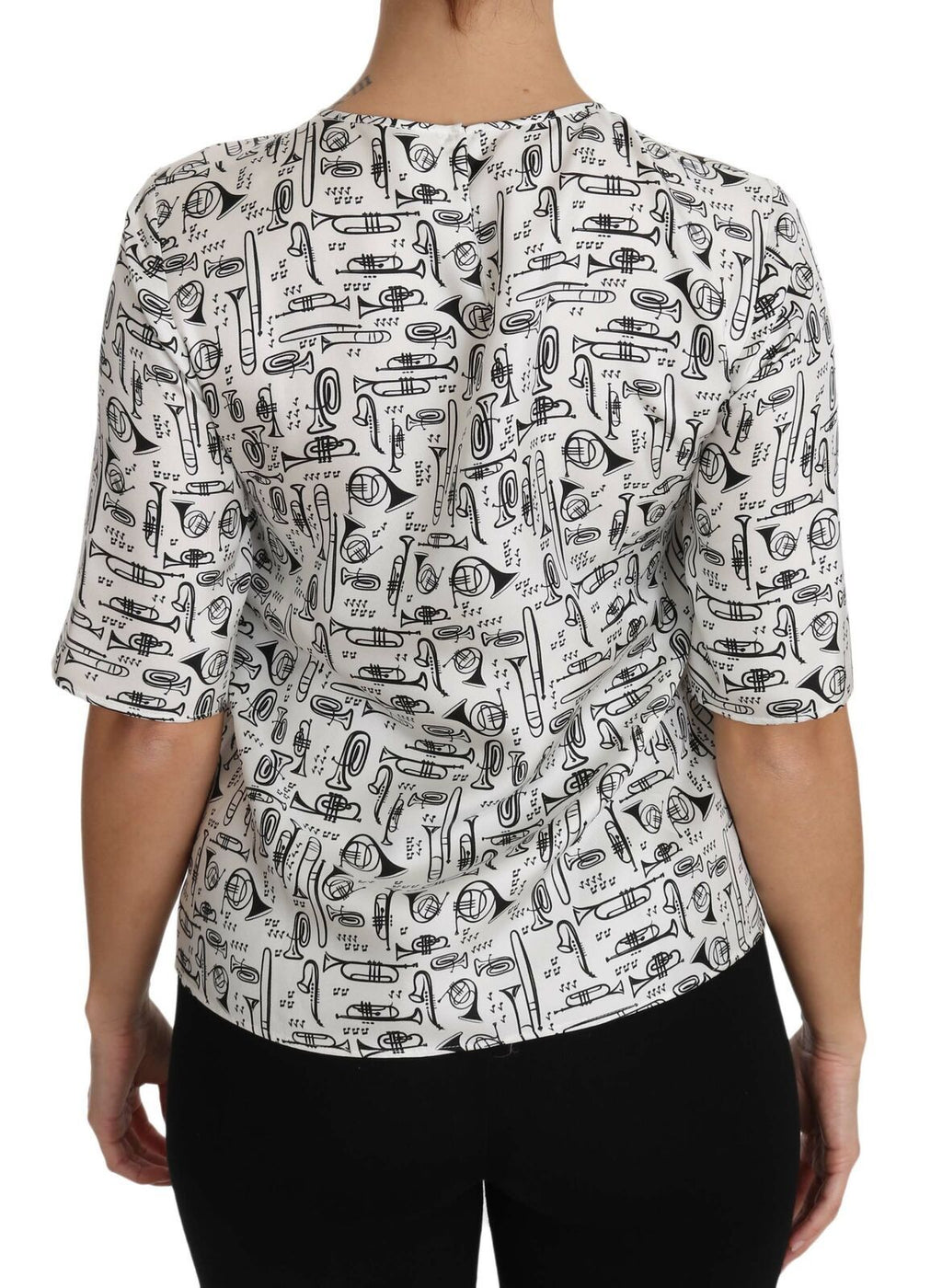 White Musical Instruments Print Blouse Dolce & Gabbana