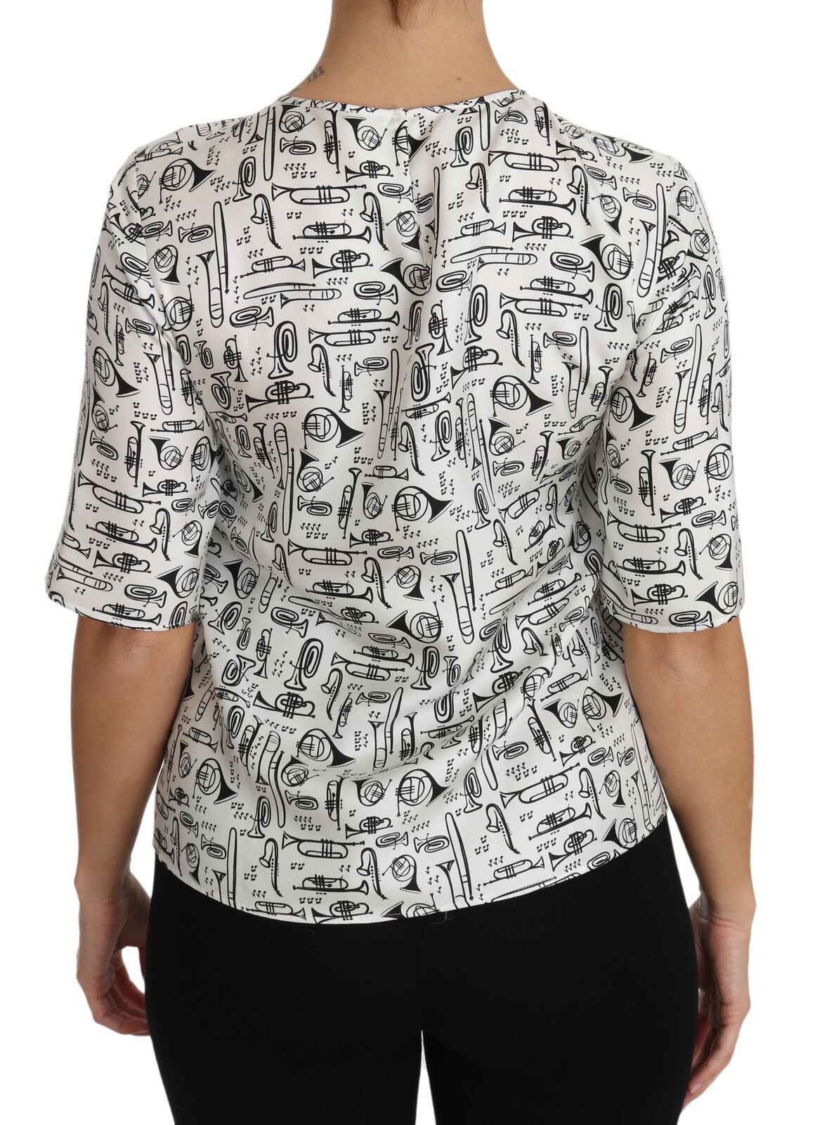 White Musical Instruments Print Blouse Dolce & Gabbana