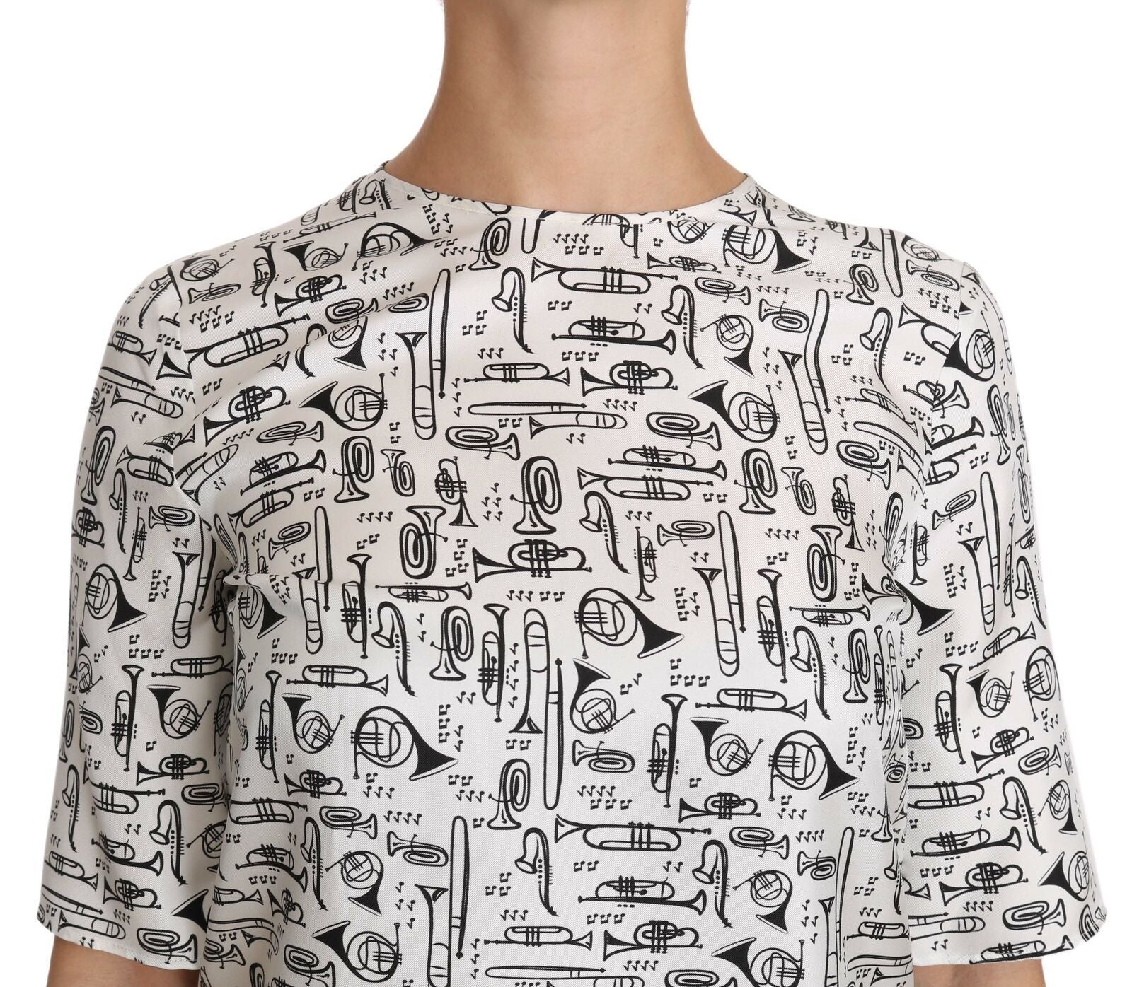 White Musical Instruments Print Blouse Dolce & Gabbana