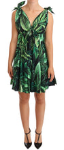 Green Leaves Print Cotton Flared Mini Dress Dolce & Gabbana