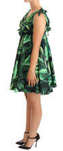 Green Leaves Print Cotton Flared Mini Dress Dolce & Gabbana