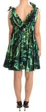 Green Leaves Print Cotton Flared Mini Dress Dolce & Gabbana