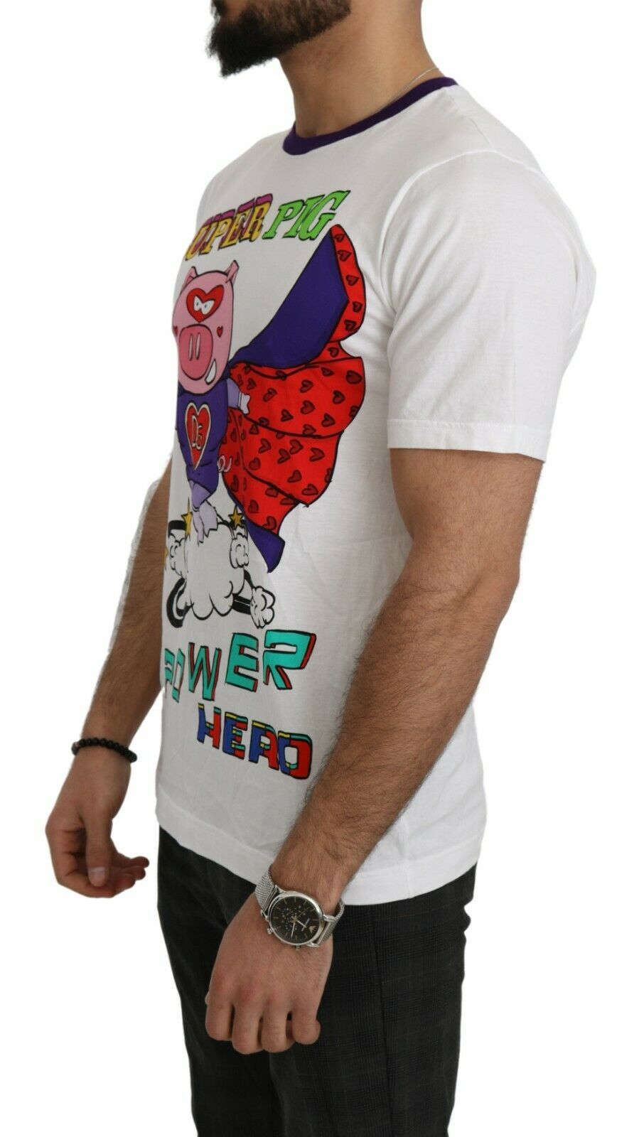 White Cotton Top Super Power Pig T-shirt Dolce & Gabbana