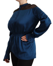 Blue Silk Long Sleeves Elastic Waist Top Blouse Masha Ma