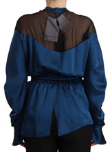 Blue Silk Long Sleeves Elastic Waist Top Blouse Masha Ma