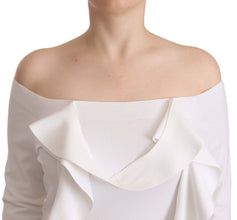 White Long Sleeves Off Shoulder Women Top Blouse EXTERIOR