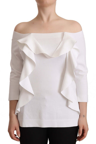White Long Sleeves Off Shoulder Women Top Blouse EXTERIOR