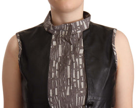 Brown Black Vest Leather Sleeveless Top Blouse Comeforbreakfast