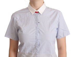 Light Blue Cotton Short Sleeves Collared Polo Top AGLINI