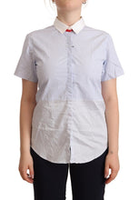 Light Blue Cotton Short Sleeves Collared Polo Top AGLINI