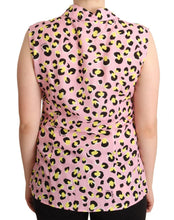 Pink Leopard Print Sleeveless Collared Polo Top Love Moschino