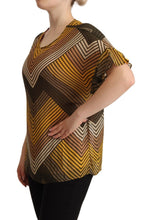 Multicolor Stripes Short Sleeves Round Neck Top Blouse Twinset