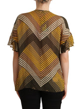 Multicolor Stripes Short Sleeves Round Neck Top Blouse Twinset