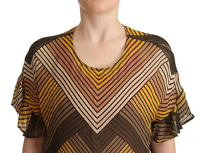 Multicolor Stripes Short Sleeves Round Neck Top Blouse Twinset