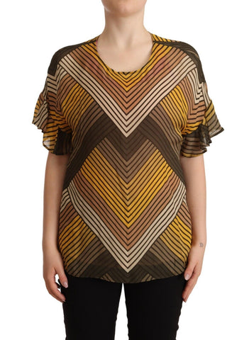 Multicolor Stripes Short Sleeves Round Neck Top Blouse Twinset