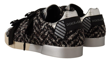 Silver Leather Brown Cotton Wool Sneakers Shoes Dolce & Gabbana