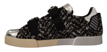 Silver Leather Brown Cotton Wool Sneakers Shoes Dolce & Gabbana