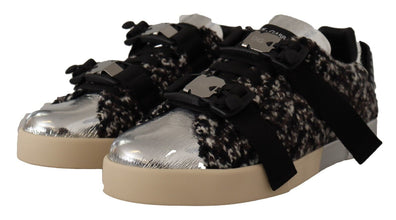 Silver Leather Brown Cotton Wool Sneakers Shoes Dolce & Gabbana