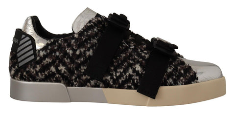Silver Leather Brown Cotton Wool Sneakers Shoes Dolce & Gabbana