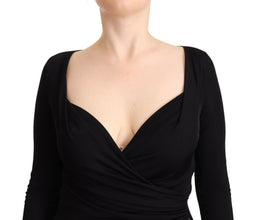 Black Long Sleeves Sweetheart Neck Midi Dress GF Ferre