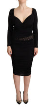 Black Long Sleeves Sweetheart Neck Midi Dress GF Ferre