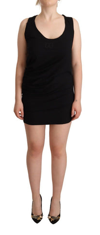 Black Sleeveless Cotton Sheath Mini Dress Roberto Cavalli