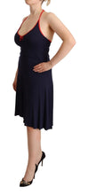 Navy Blue Sleeveless Halter Sheath Midi Dress Roccobarocco
