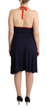 Navy Blue Sleeveless Halter Sheath Midi Dress Roccobarocco