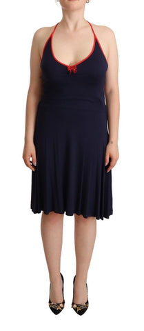Navy Blue Sleeveless Halter Sheath Midi Dress Roccobarocco
