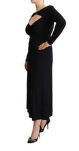 Black Nylon Stretch Long Sleeves Deep V-neck Maxi Dress PINKO