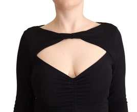 Black Nylon Stretch Long Sleeves Deep V-neck Maxi Dress PINKO