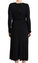 Black Nylon Stretch Long Sleeves Deep V-neck Maxi Dress PINKO
