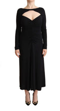 Black Nylon Stretch Long Sleeves Deep V-neck Maxi Dress PINKO
