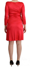 Red Viscose 3/4 Sleeves Deep Round Neck Sheath Dress John Galliano