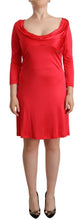 Red Viscose 3/4 Sleeves Deep Round Neck Sheath Dress John Galliano