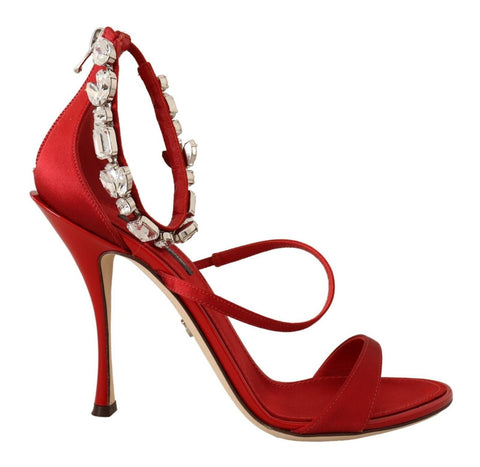 Red Satin Crystals Sandals Keira Heels Shoes Dolce & Gabbana