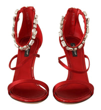 Red Satin Crystals Sandals Keira Heels Shoes Dolce & Gabbana
