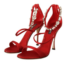 Red Satin Crystals Sandals Keira Heels Shoes Dolce & Gabbana