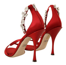 Red Satin Crystals Sandals Keira Heels Shoes Dolce & Gabbana
