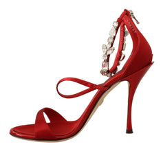 Red Satin Crystals Sandals Keira Heels Shoes Dolce & Gabbana