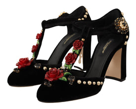 Black Mary Jane Pumps Roses Crystals Shoes Dolce & Gabbana
