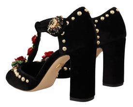 Black Mary Jane Pumps Roses Crystals Shoes Dolce & Gabbana