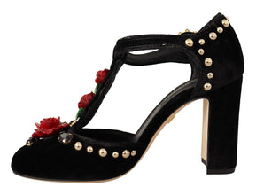 Black Mary Jane Pumps Roses Crystals Shoes Dolce & Gabbana