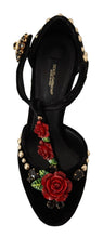 Black Mary Jane Pumps Roses Crystals Shoes Dolce & Gabbana