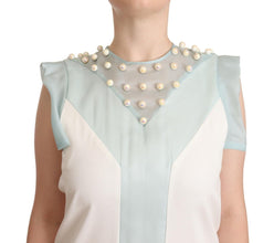 Multicolor Faux Pearl Sleeveless Shift Midi Dress Sergei Grinko