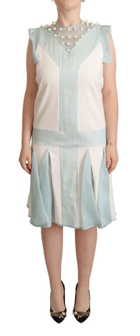 Multicolor Faux Pearl Sleeveless Shift Midi Dress Sergei Grinko