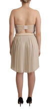 Beige Checkered Pleated A-line Strapless Bustier Dress Guess