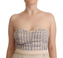 Beige Checkered Pleated A-line Strapless Bustier Dress Guess
